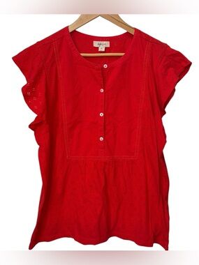 Style & Co. Red Flutter Sleeve 100% Cotton Lightweight Eyelet Top. XL. NEW.
